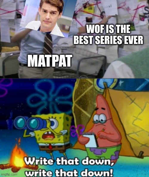 wof meme #45 | WOF IS THE BEST SERIES EVER; MATPAT | image tagged in matpat explaining,wof | made w/ Imgflip meme maker