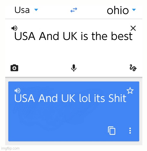 Ohio Hates us | ohio; Usa; USA And UK is the best; USA And UK lol its Shit | image tagged in google translate | made w/ Imgflip meme maker