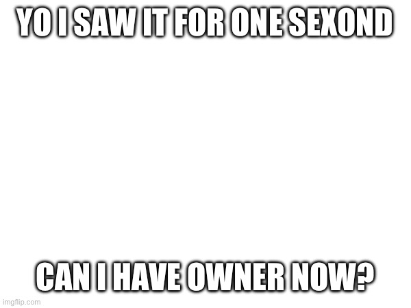 YO I SAW IT FOR ONE SEXOND; CAN I HAVE OWNER NOW? | made w/ Imgflip meme maker