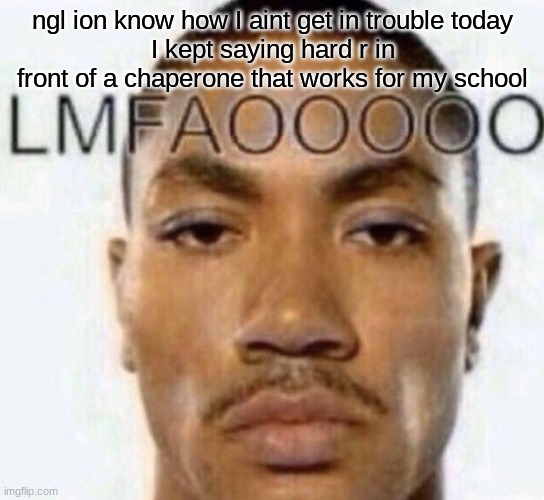 LMFAOOOOO | ngl ion know how I aint get in trouble today
I kept saying hard r in front of a chaperone that works for my school | image tagged in lmfaooooo | made w/ Imgflip meme maker