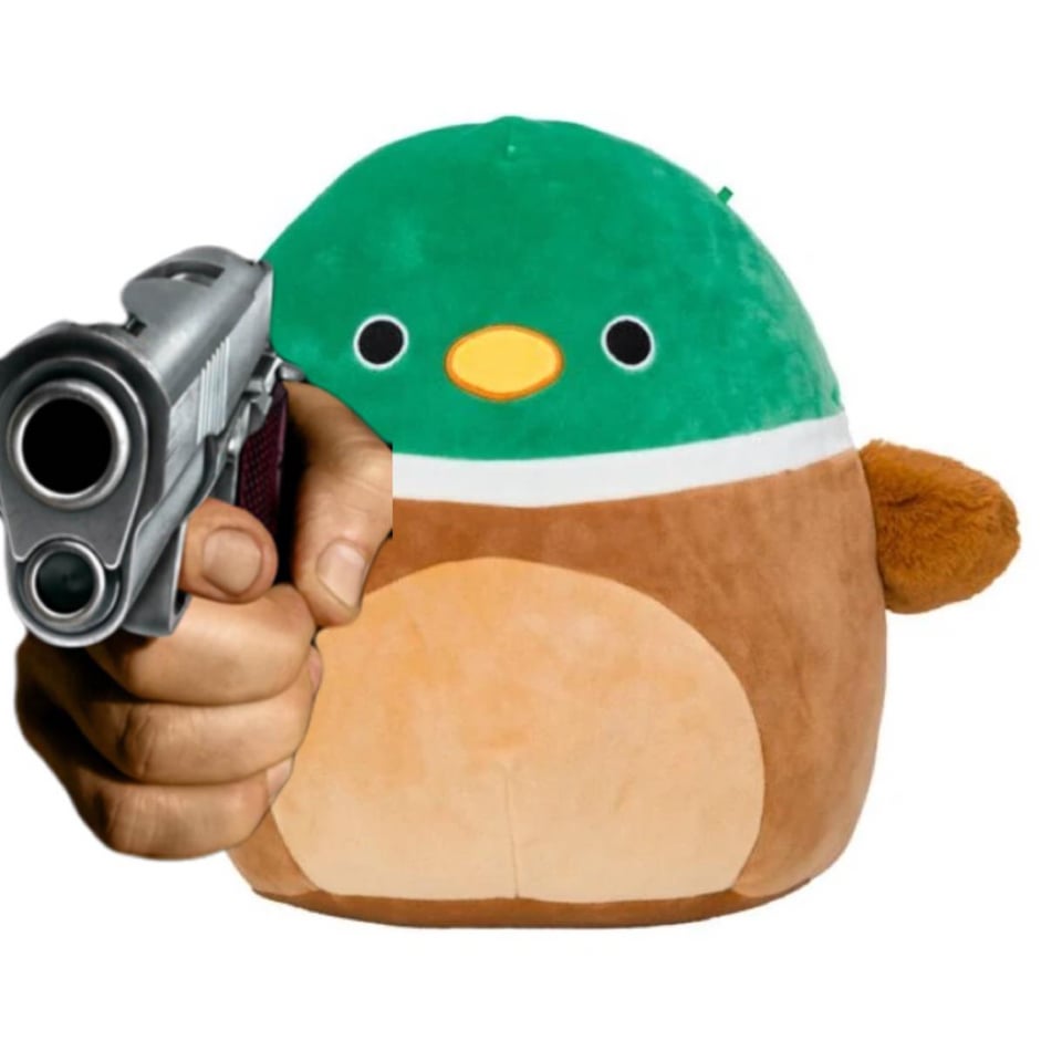 High Quality Squishmallow duck with a gun Blank Meme Template