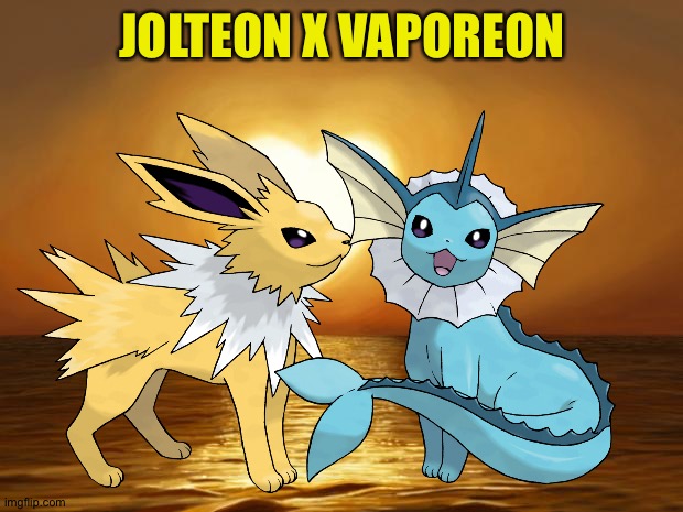 Jolteon x Vaporeon is a fantastic Pokémon couple | JOLTEON X VAPOREON | image tagged in love,pokemon | made w/ Imgflip meme maker