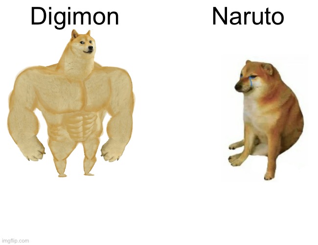 Buff Doge vs. Cheems | Digimon; Naruto | image tagged in memes,buff doge vs cheems | made w/ Imgflip meme maker