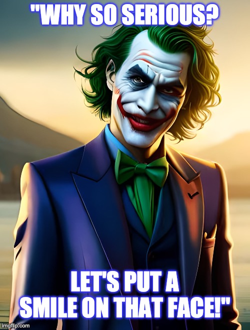 Joker | "WHY SO SERIOUS? LET'S PUT A SMILE ON THAT FACE!" | image tagged in the joker,joker,the joker really,batman | made w/ Imgflip meme maker