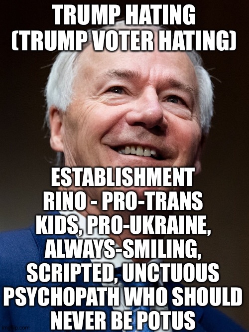 "Asa" | TRUMP HATING (TRUMP VOTER HATING); ESTABLISHMENT RINO - PRO-TRANS KIDS, PRO-UKRAINE, ALWAYS-SMILING, SCRIPTED, UNCTUOUS PSYCHOPATH WHO SHOULD
NEVER BE POTUS | image tagged in memes | made w/ Imgflip meme maker