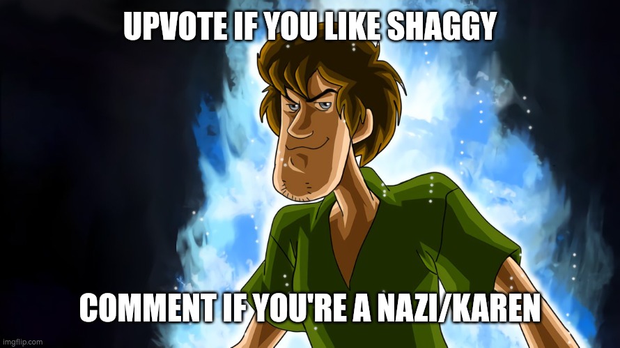 comment if you're a nazi/karen | UPVOTE IF YOU LIKE SHAGGY; COMMENT IF YOU'RE A NAZI/KAREN | image tagged in ultra instinct shaggy,upvote beggars,upvote begging,upvote if you agree,upvotes | made w/ Imgflip meme maker