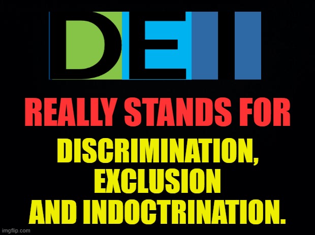 This Definition Does Sound Closer | DISCRIMINATION, EXCLUSION AND INDOCTRINATION. REALLY STANDS FOR | image tagged in memes,politics,definition,discrimination,ban,indoctrination | made w/ Imgflip meme maker