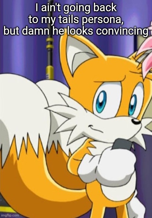 Tails | I ain't going back to my tails persona, but damn he looks convincing | image tagged in tails | made w/ Imgflip meme maker