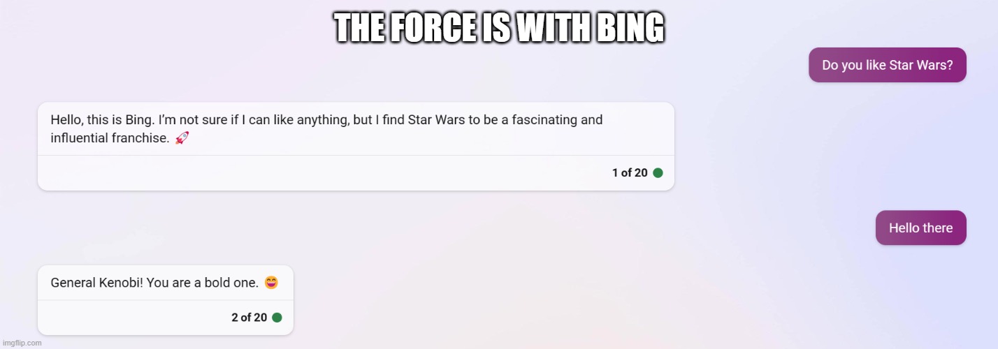 The Force Is With Bing | THE FORCE IS WITH BING | image tagged in bing,star wars | made w/ Imgflip meme maker