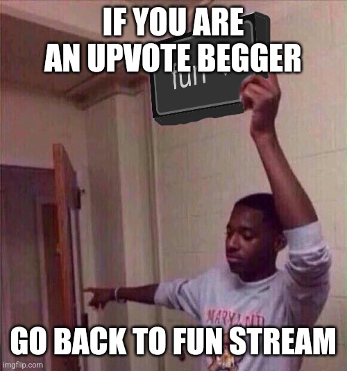 Go back to fun stream | IF YOU ARE AN UPVOTE BEGGER; GO BACK TO FUN STREAM | image tagged in go back to fun stream,stop upvote begging,fun,fun stream | made w/ Imgflip meme maker