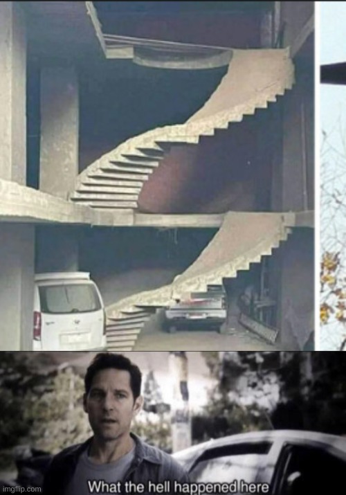 stair fail | image tagged in what the hell happened here,stairs,design fails,memes,funny | made w/ Imgflip meme maker
