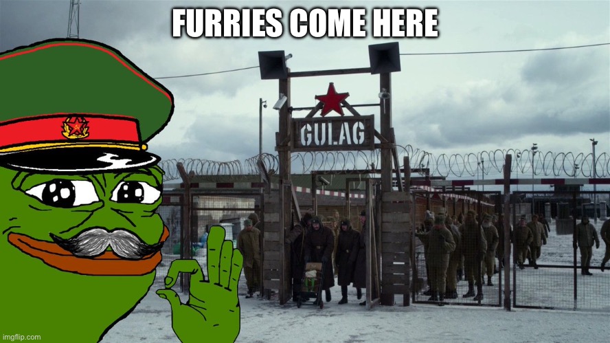 Stalin Gulag Pepe | FURRIES COME HERE | image tagged in stalin gulag pepe | made w/ Imgflip meme maker