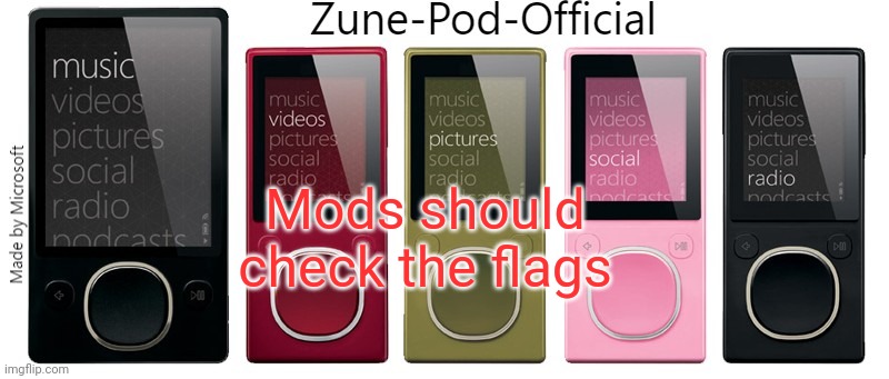 Zune-Pod-Official | Mods should check the flags | image tagged in zune-pod-official | made w/ Imgflip meme maker