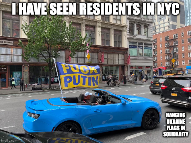 Pro-Ukraine Driver in NYC | I HAVE SEEN RESIDENTS IN NYC; HANGING UKRAINE FLAGS IN SOLIDARITY | image tagged in nyc,ukraine,memes,politics | made w/ Imgflip meme maker