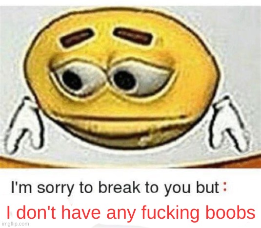 I'm sorry to break it to you but I can't spell | I don't have any fucking boobs | image tagged in i'm sorry to break it to you but i can't spell | made w/ Imgflip meme maker