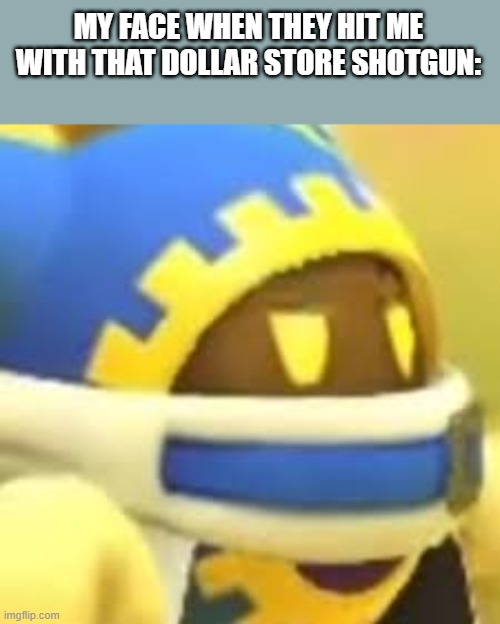 M | MY FACE WHEN THEY HIT ME WITH THAT DOLLAR STORE SHOTGUN: | image tagged in unamused magolor | made w/ Imgflip meme maker