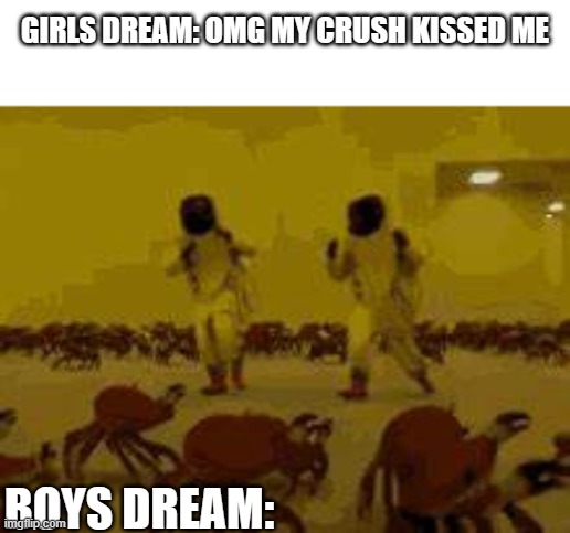 My dream | GIRLS DREAM: OMG MY CRUSH KISSED ME; BOYS DREAM: | image tagged in backrooms,thebackrooms,da boys | made w/ Imgflip meme maker