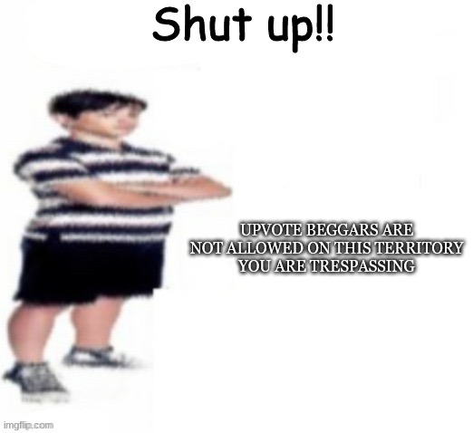 Greg Heffley | Shut up!! UPVOTE BEGGARS ARE NOT ALLOWED ON THIS TERRITORY
YOU ARE TRESPASSING | image tagged in greg heffley | made w/ Imgflip meme maker