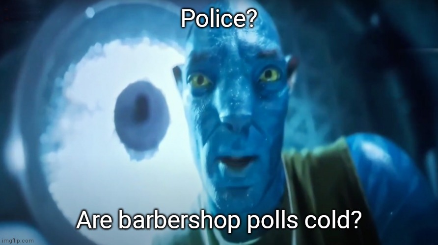 I wonder | Police? Are barbershop polls cold? | image tagged in staring avatar guy | made w/ Imgflip meme maker