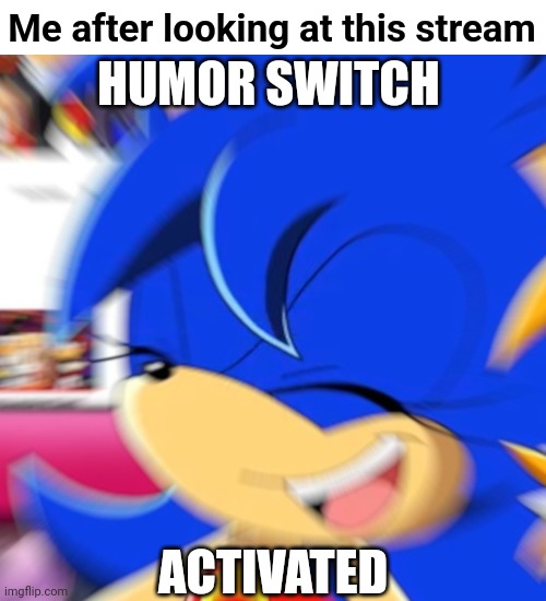 This is an original meme right here. | Me after looking at this stream; HUMOR SWITCH; ACTIVATED | image tagged in sonica laughs in | made w/ Imgflip meme maker