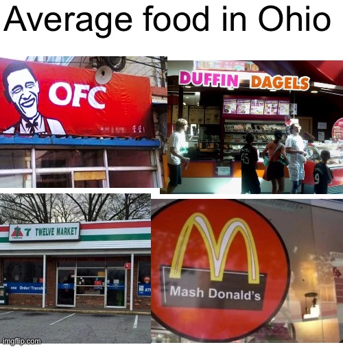 Only in Ohio | Average food in Ohio | image tagged in blank white template,funny memes,funny meme,lol so funny,ohio,hahaha | made w/ Imgflip meme maker