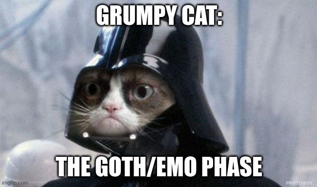 Grumpy Cat Star Wars Meme | GRUMPY CAT:; THE GOTH/EMO PHASE | image tagged in memes,grumpy cat star wars,grumpy cat | made w/ Imgflip meme maker