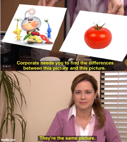 olimar looks like a tomato | image tagged in memes,they're the same picture,pikmin,olimar,tomato | made w/ Imgflip meme maker