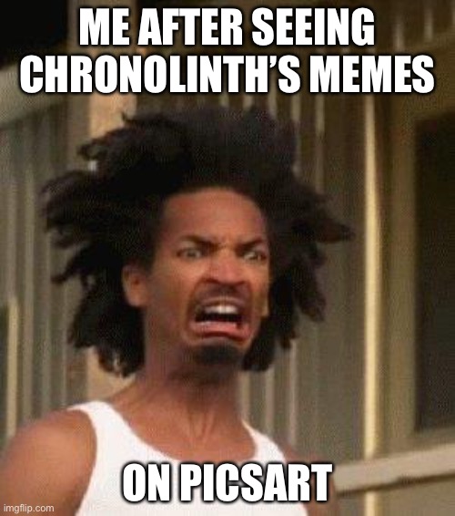 A scary place it is | ME AFTER SEEING CHRONOLINTH’S MEMES; ON PICSART | image tagged in disgusted face | made w/ Imgflip meme maker