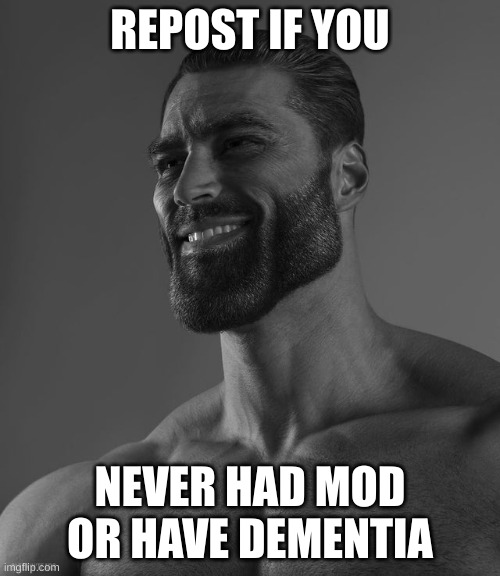 Never had mod | REPOST IF YOU; NEVER HAD MOD
OR HAVE DEMENTIA | image tagged in giga chad | made w/ Imgflip meme maker