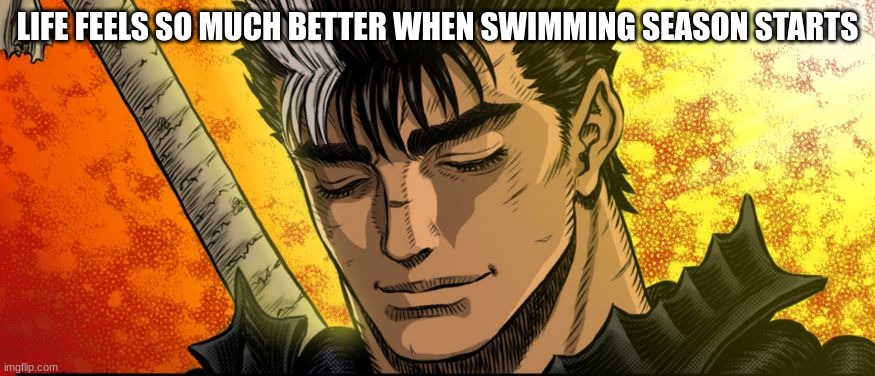 anybody else on a swim team | LIFE FEELS SO MUCH BETTER WHEN SWIMMING SEASON STARTS | made w/ Imgflip meme maker