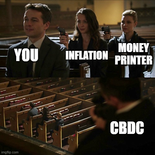 You Vs the Fed | YOU; MONEY PRINTER; INFLATION; CBDC | image tagged in assassination chain,federal reserve,dollar,debt ceiling | made w/ Imgflip meme maker