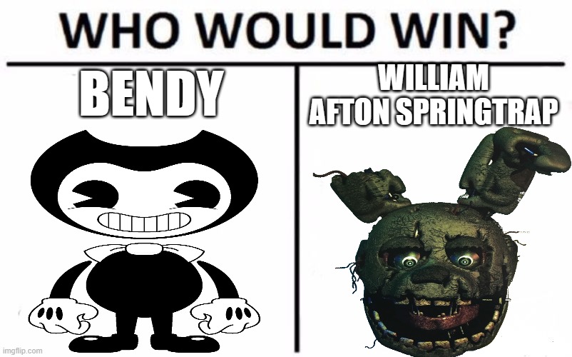 Say the right thing | BENDY; WILLIAM AFTON SPRINGTRAP | image tagged in bendy,fnaf | made w/ Imgflip meme maker