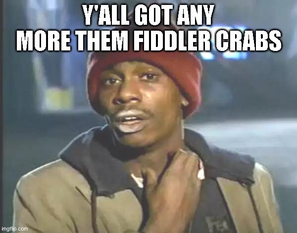 Fishing Fiddler Crabs | Y'ALL GOT ANY MORE THEM FIDDLER CRABS | image tagged in memes,y'all got any more of that | made w/ Imgflip meme maker