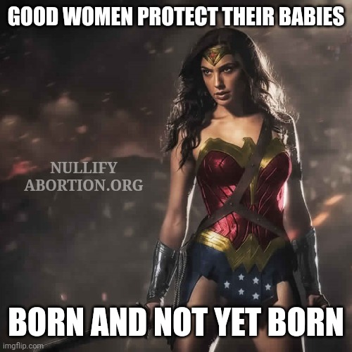 Good women protect babies | GOOD WOMEN PROTECT THEIR BABIES; NULLIFY ABORTION.ORG; BORN AND NOT YET BORN | image tagged in badass wonder woman,prolife,abortion,women,strong women | made w/ Imgflip meme maker