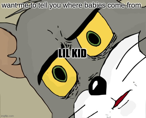 Unsettled Tom Meme | want me to tell you where babies come from LIL KID | image tagged in memes,unsettled tom | made w/ Imgflip meme maker