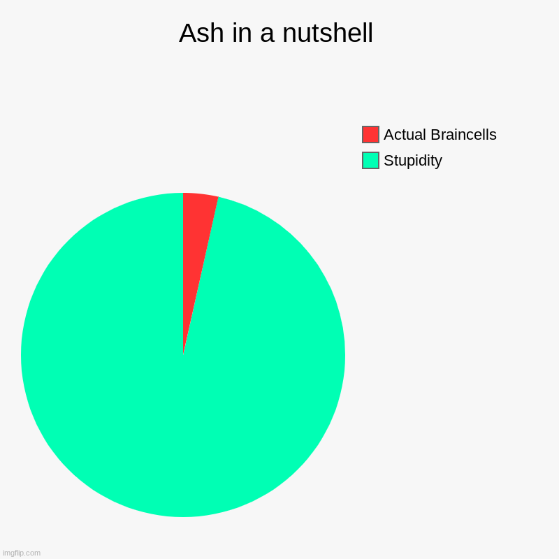 Literally Ash in a nutshell | Ash in a nutshell | Stupidity, Actual Braincells | image tagged in charts,pie charts,pokemon | made w/ Imgflip chart maker