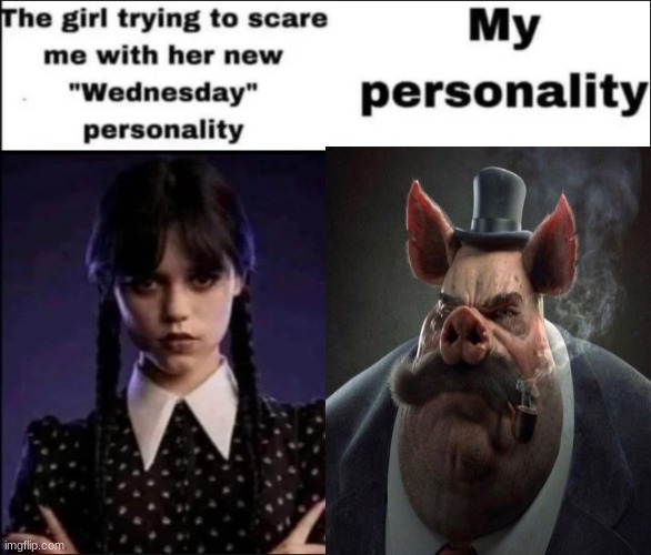 This mf pig just like me fr | image tagged in the girl trying to scare me with her new wednesday personality | made w/ Imgflip meme maker