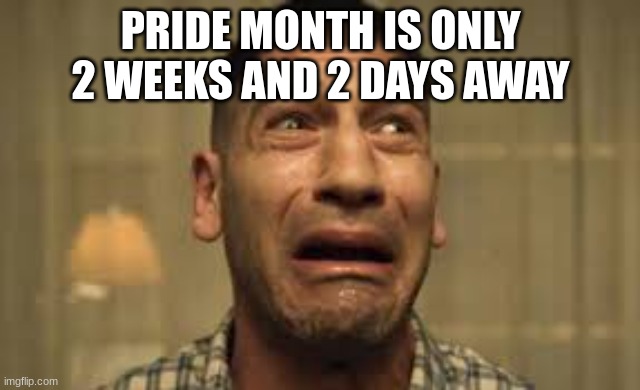 Punisher No no no no no | PRIDE MONTH IS ONLY 2 WEEKS AND 2 DAYS AWAY | image tagged in punisher no no no no no | made w/ Imgflip meme maker