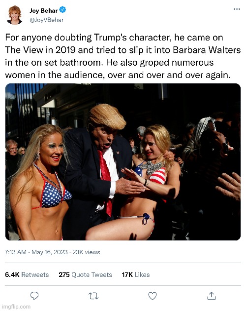 Bringing you the latest Twitter posts from crazy leftists, here's Joy Behar's delusion that Trump appeared on The View. | image tagged in libs_of_twitter | made w/ Imgflip meme maker