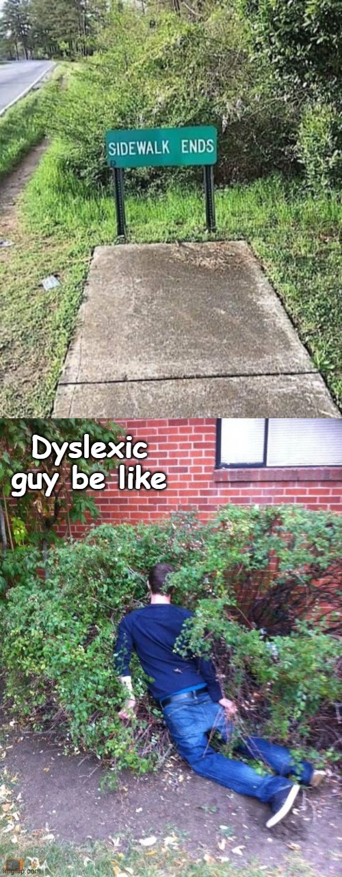 Dyslexic guy be like | image tagged in dyslexic,funny,funny signs | made w/ Imgflip meme maker