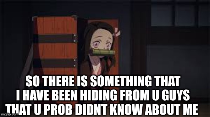 i have been hiding this for a long time now and its about my sexuality so now i think about time that i tell u guys | SO THERE IS SOMETHING THAT I HAVE BEEN HIDING FROM U GUYS THAT U PROB DIDNT KNOW ABOUT ME | image tagged in demon slayer nezuko,demon slayer,nezuko,anime | made w/ Imgflip meme maker