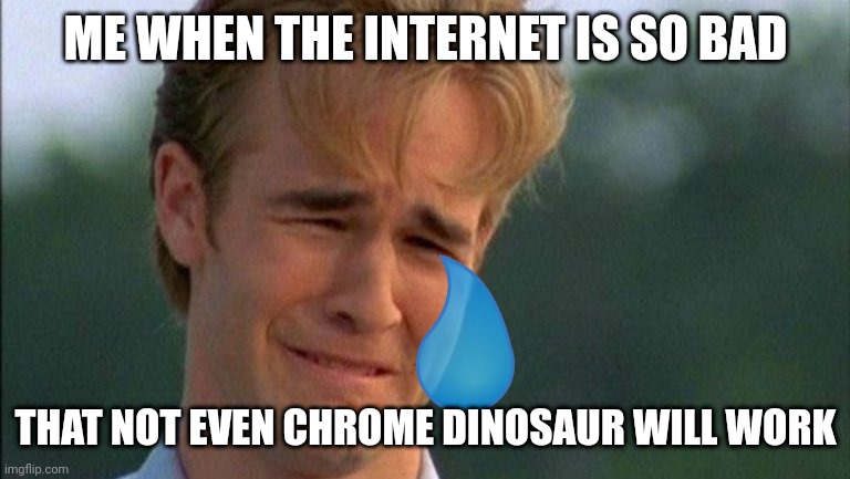 Nooooooo not the dinosaur | ME WHEN THE INTERNET IS SO BAD; THAT NOT EVEN CHROME DINOSAUR WILL WORK | image tagged in crying dawson | made w/ Imgflip meme maker