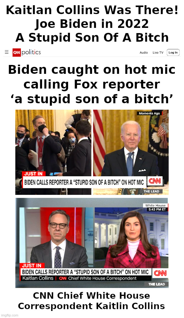 Kaitlan Collins Was There! | image tagged in kaitlan collins,joe biden,peter doocy,stupid son of a bitch | made w/ Imgflip meme maker