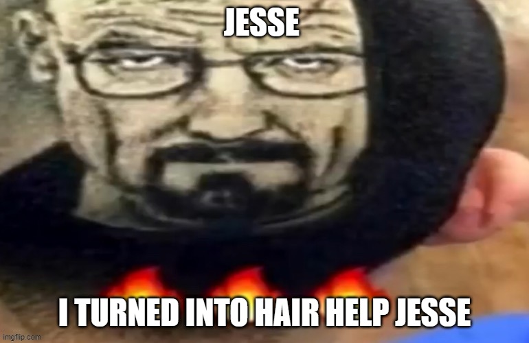 heisenberg haircut | JESSE; I TURNED INTO HAIR HELP JESSE | image tagged in heisenberg haircut | made w/ Imgflip meme maker
