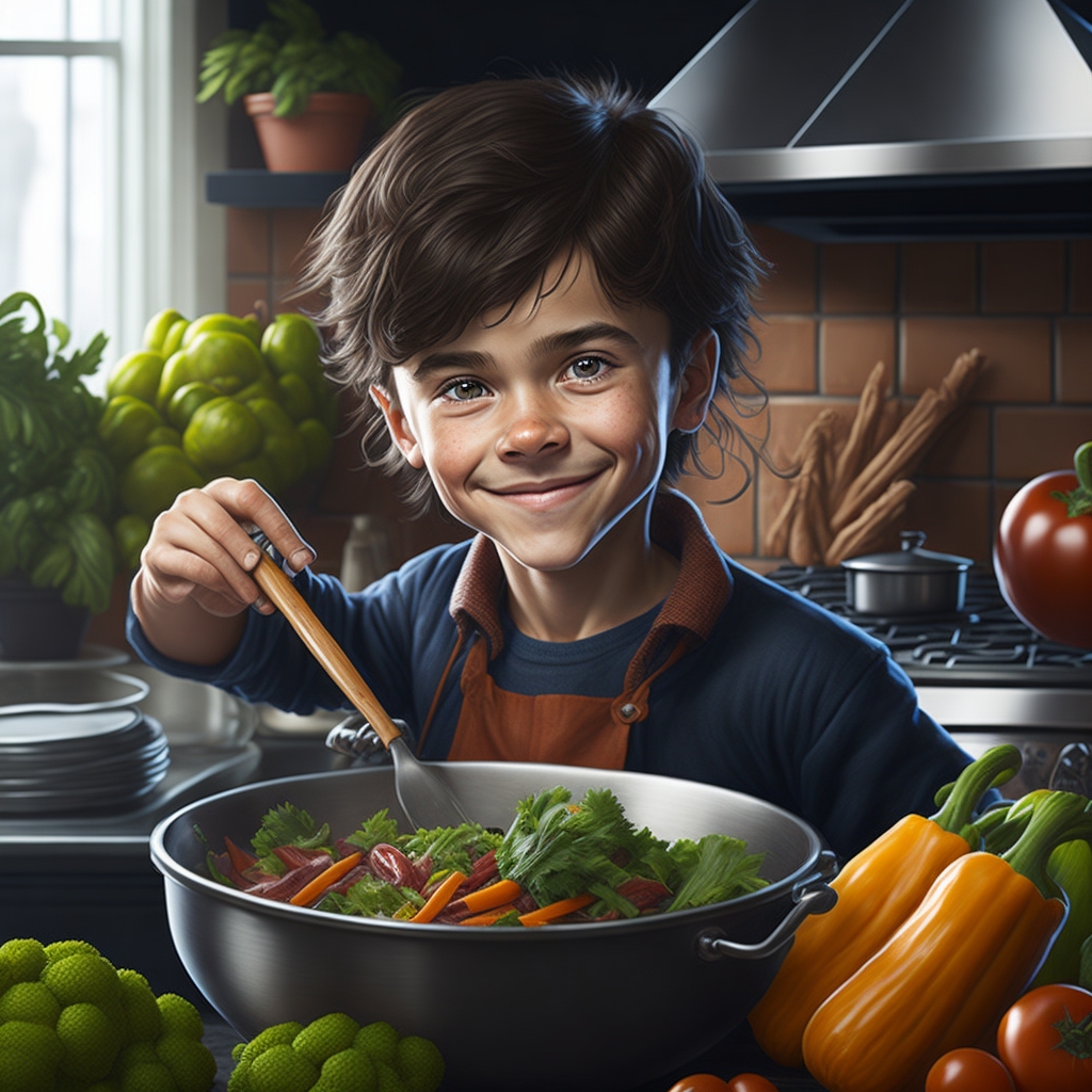 Boy cooking vegetables Blank Meme Template