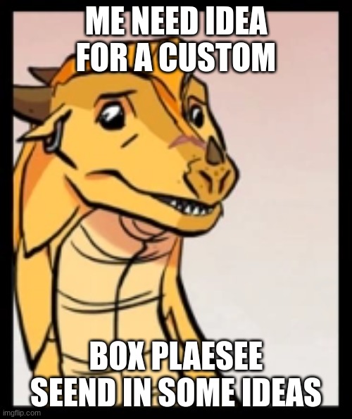 ME NEED IDEA FOR A CUSTOM; BOX PLAESEE SEEND IN SOME IDEAS | image tagged in wof,wings of fire | made w/ Imgflip meme maker