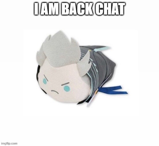 vergil plush | I AM BACK CHAT | image tagged in vergil plush | made w/ Imgflip meme maker