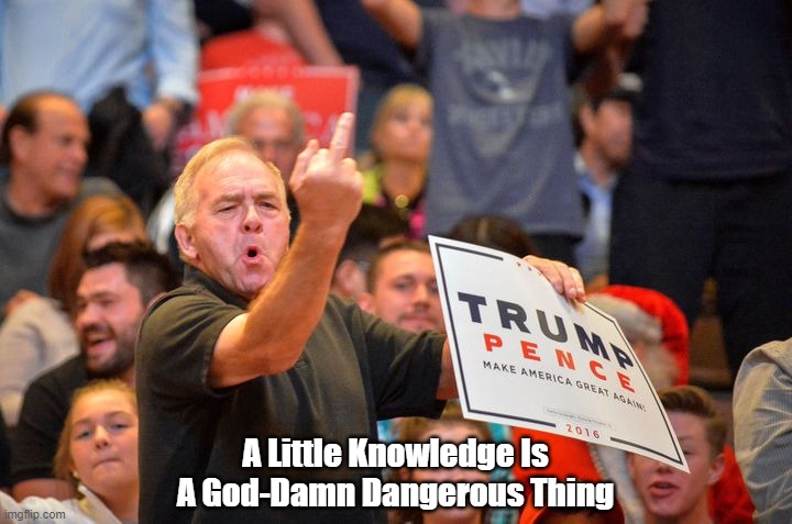 A Little Knowledge Is A God-Damn Dangerous Thing | A Little Knowledge Is A God-Damn Dangerous Thing | image tagged in knowledge,ignorance,stupidity,trump cult | made w/ Imgflip meme maker