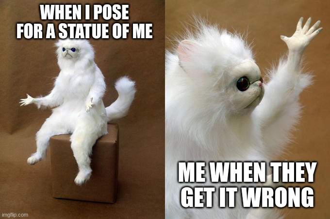 Persian Cat Room Guardian | WHEN I POSE FOR A STATUE OF ME; ME WHEN THEY GET IT WRONG | image tagged in memes,persian cat room guardian | made w/ Imgflip meme maker