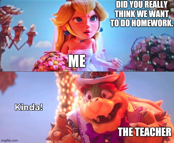 Can anyone relate to this? | DID YOU REALLY THINK WE WANT TO DO HOMEWORK. ME; THE TEACHER | image tagged in kinda | made w/ Imgflip meme maker